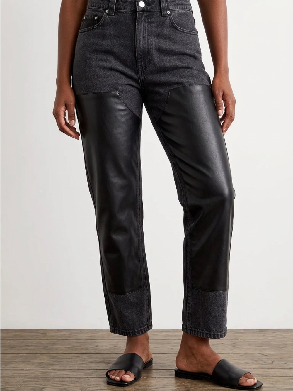 Avec Les Filles Black Mixed-Media High-Waist Women’s Jeans